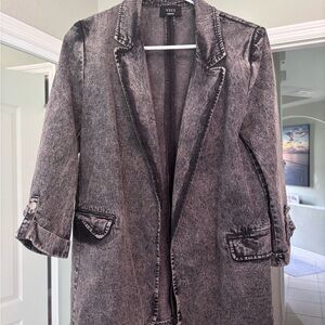 VICI Washed Gray-Black Long Denim Blazer